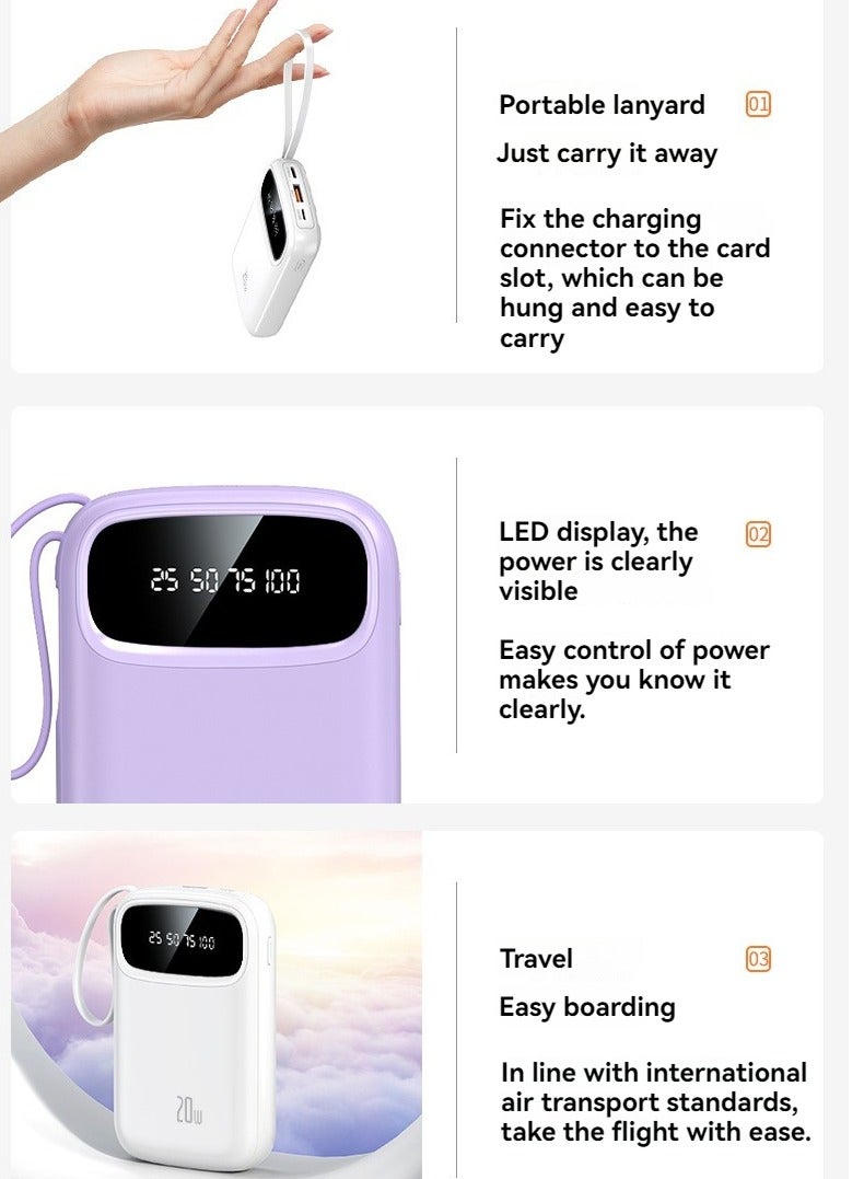 شاشة ديجيتال جديدة بسعة كبيرة 10000 مللي أمبير في الساعة مع بنك طاقة صغير مدمج وكابل شحن (أبيض) - Image 4