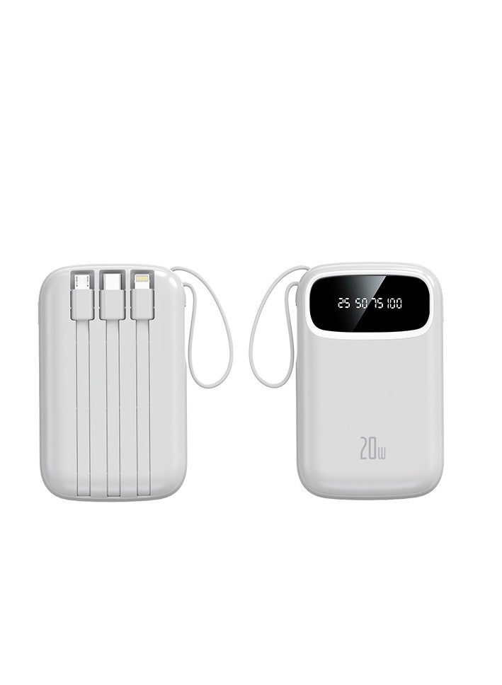 شاشة ديجيتال جديدة بسعة كبيرة 10000 مللي أمبير في الساعة مع بنك طاقة صغير مدمج وكابل شحن (أبيض) - Image 2