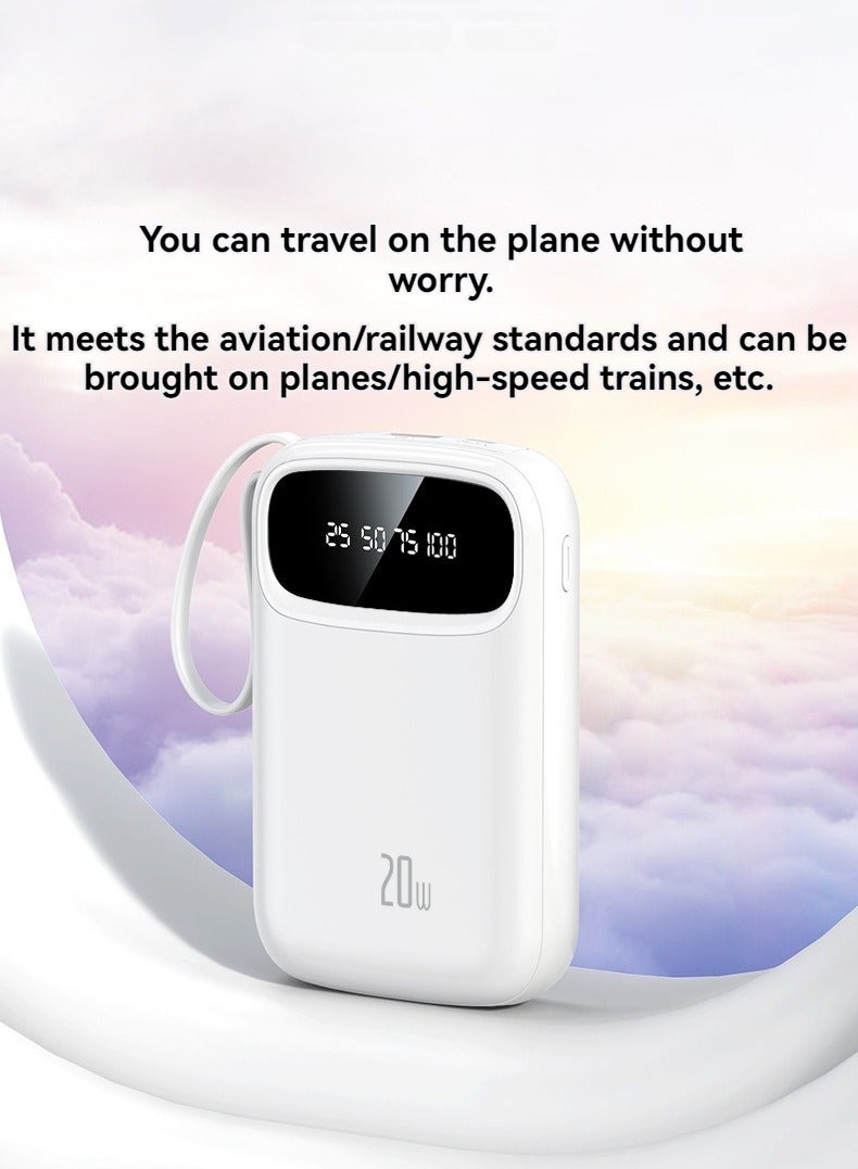 شاشة ديجيتال جديدة بسعة كبيرة 10000 مللي أمبير في الساعة مع بنك طاقة صغير مدمج وكابل شحن (أبيض) - Image 5