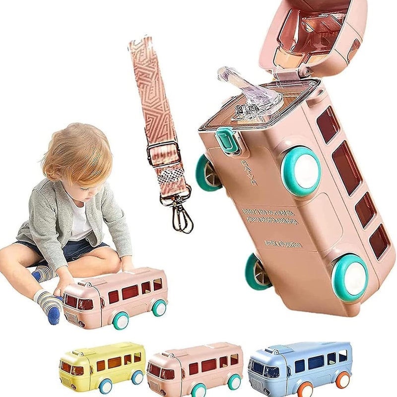 Mo-deza Cute Bus Shape Sipper Water Bottle for Kids Push Button Open Sipper Bottle with Soft Silicone Nozzle Drinking Bottle with Shoulder Straps and Stickers 500 ml 1 pcsmulticolor - Image 5
