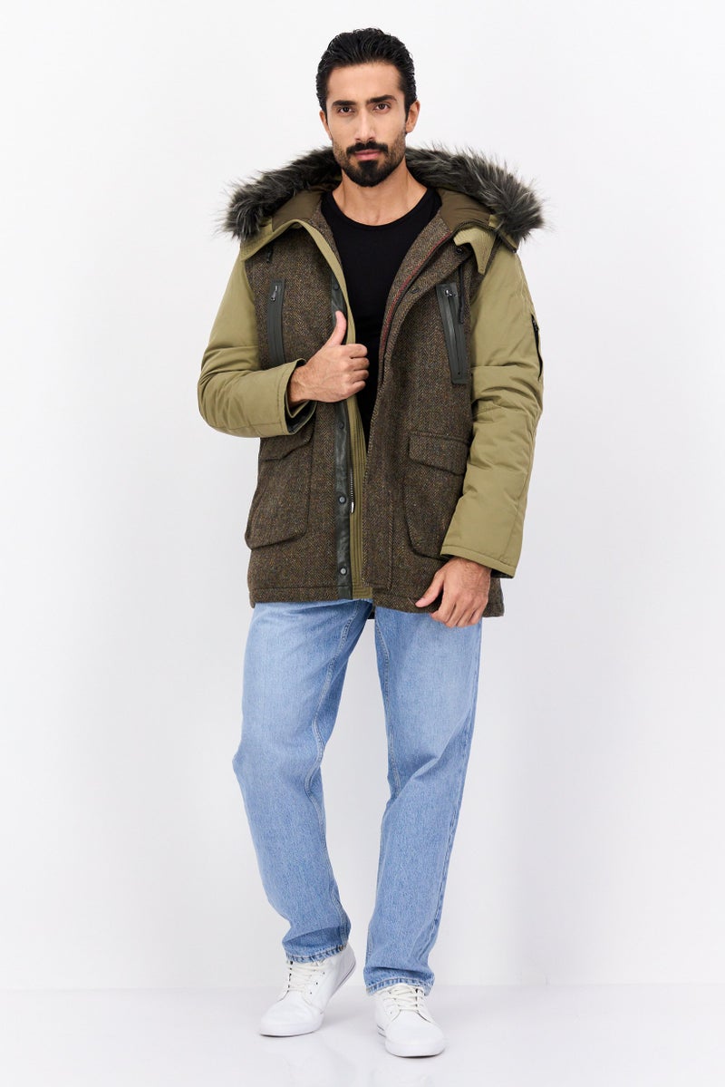 SELECTED Men Textured Hooded Jacket, Olive  - Image 4