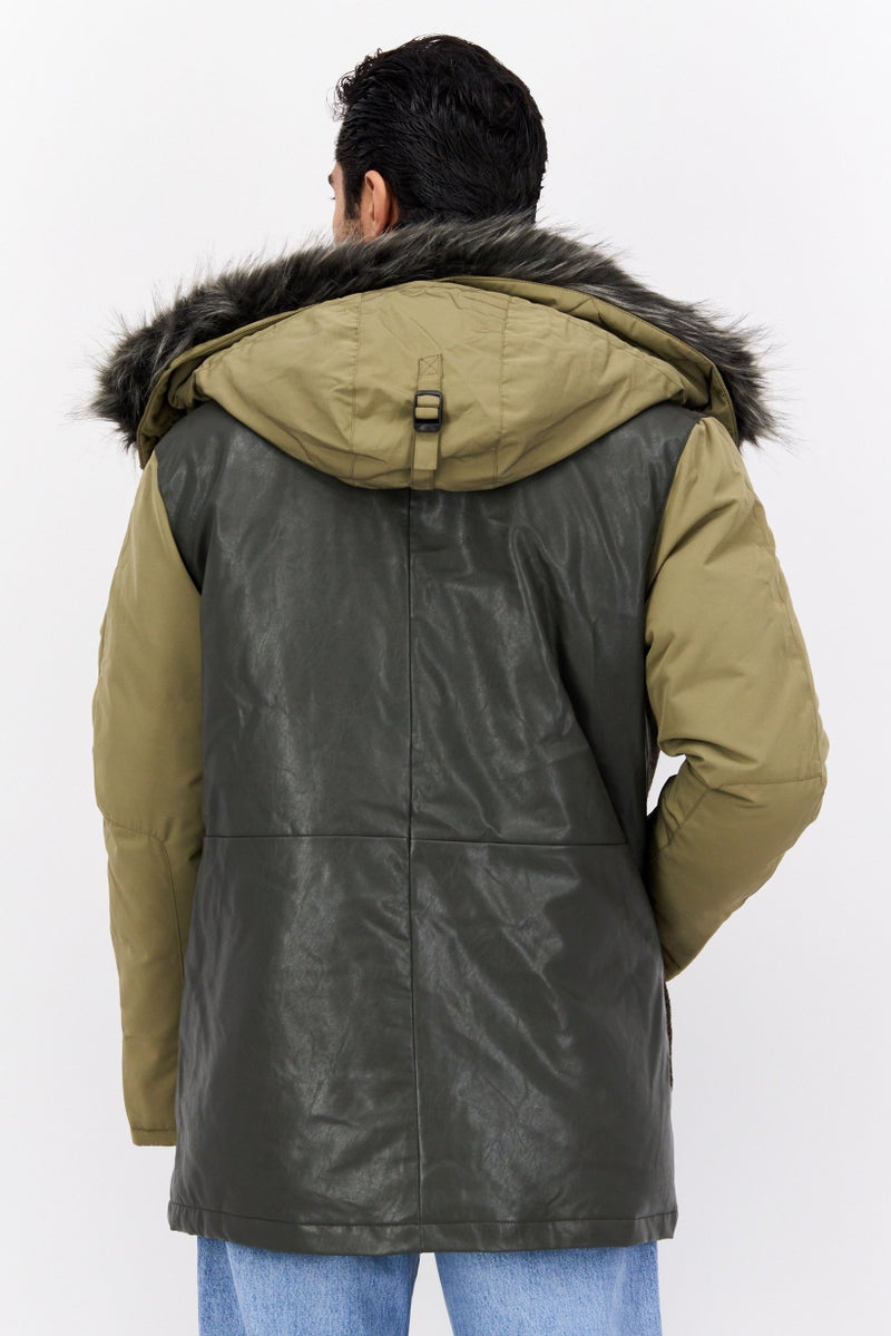 SELECTED Men Textured Hooded Jacket, Olive  - Image 3