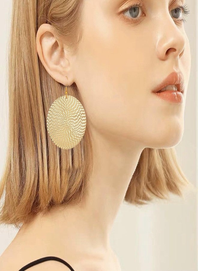 Anmpab Boho Large Disc Earrings for Women Vintage Geometric Hammered Round Circle Drop Dangle Earrings Statement Jewelry, Large, Metal, No Gemstone - Image 2