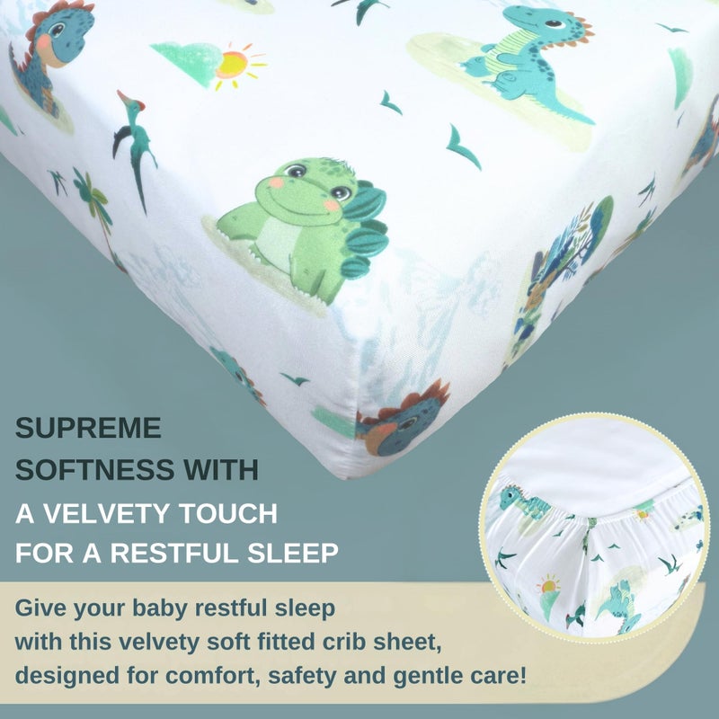 TrenD'lay 4 Piece - Includes Comforter, Fitted sheet, Crib skirt and Bib. Unisex Baby Dinosaurs Crib bedding set for Boys or Girls. Crib Comforter set for Newborn and Baby Nursery Decor. Baby Bedding. - Image 5