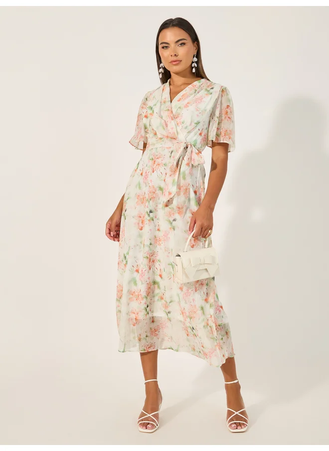 Styli Styli Floral Print Half Sleeves Midi Dress