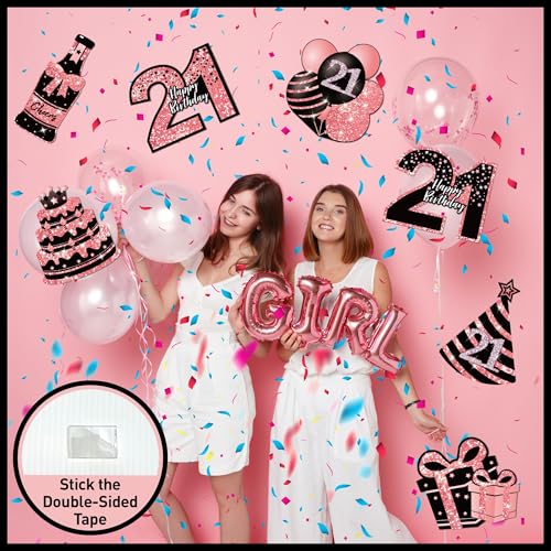 ComboJoy 21st Birthday Decorations for Her - 7 Pcs Birthday Yard Signs with Stakes, 2 LED Lights & Double-Sided Tape | Happy 21 Years Old Decor | Outdoor/Indoor Party Favors, Photo Props & Lawn Decorations - Image 4