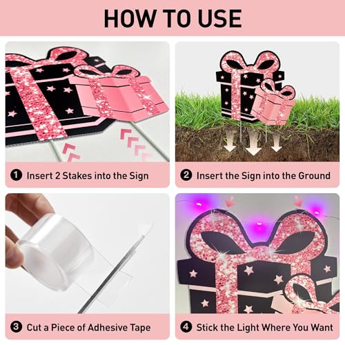 ComboJoy 21st Birthday Decorations for Her - 7 Pcs Birthday Yard Signs with Stakes, 2 LED Lights & Double-Sided Tape | Happy 21 Years Old Decor | Outdoor/Indoor Party Favors, Photo Props & Lawn Decorations - Image 5