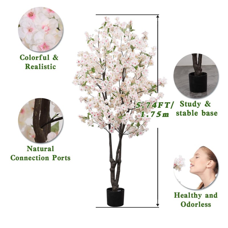 BINCUE Artificial White Cherry Blossom Tree Fake Tree Cherry Blossom Decor Fake Flowers Faux Flowering Tree White Flowers Floral for Indoor Outdoor Room Home Decor Spring Gift 5.74FT - Image 5
