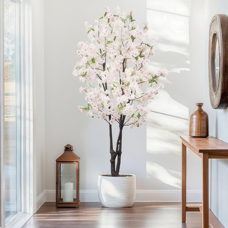 BINCUE Artificial White Cherry Blossom Tree Fake Tree Cherry Blossom Decor Fake Flowers Faux Flowering Tree White Flowers Floral for Indoor Outdoor Room Home Decor Spring Gift 5.74FT - Image 3