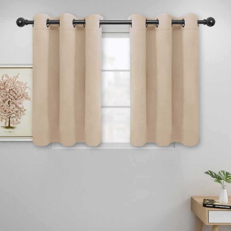 EasyGoing Blackout Curtains for Bedroom Solid Thermal Insulated Grommet and Noise Reduction Window Drapes Room Darkening Curtains for Living Room 2 Panels 42x36 in Beige