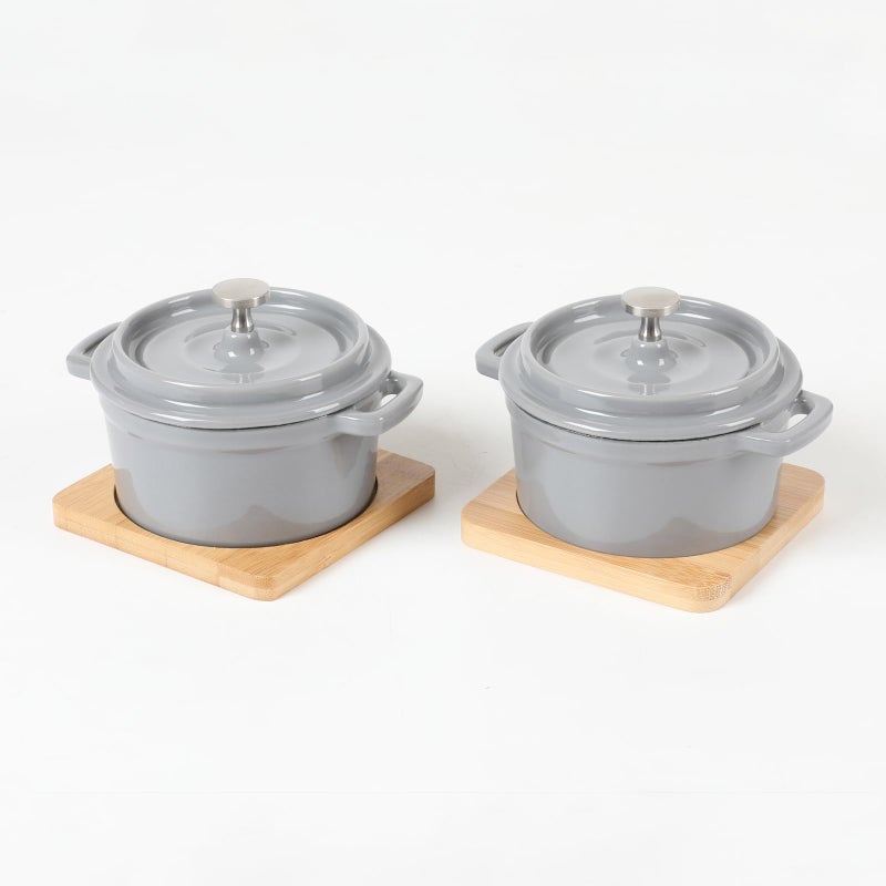 HAWOK HAWOK Enameled Cast Iron Mini Dutch Oven Cocotte Saucepan with Lid 270ml913oz108cups Gray Set of 2 