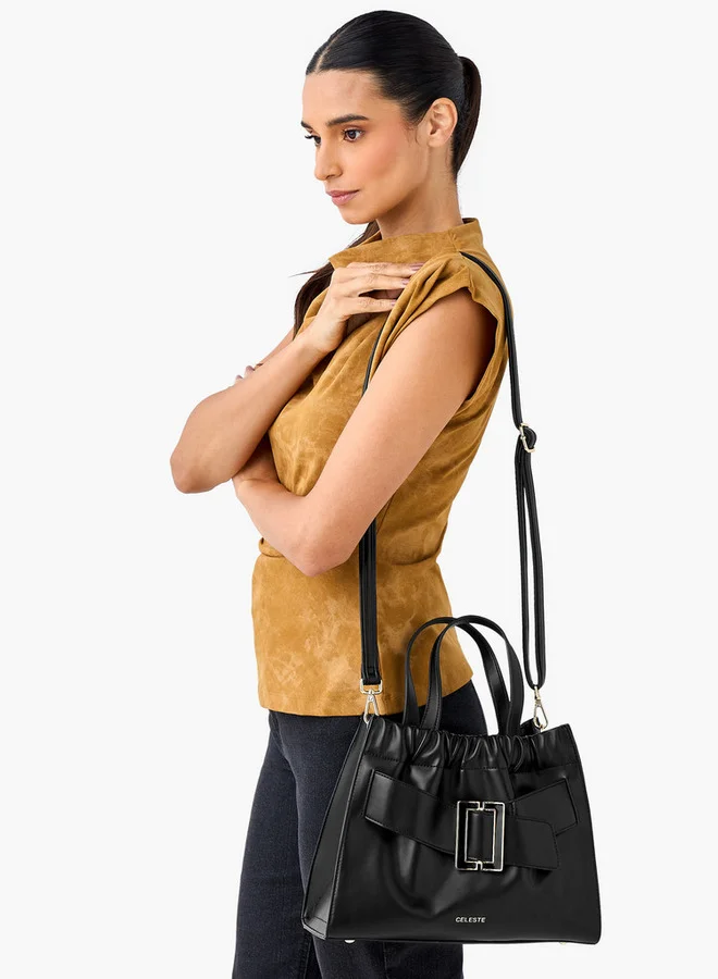 سيليست حقيبة يد بحزام قابل للتعديل وإغلاق بسحاب وتفاصيل إبزيم