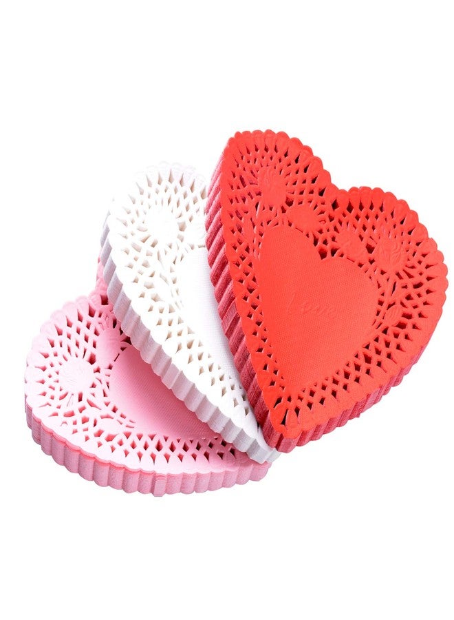 luakesa 4 Inch Mini Valentine Heart Doilies Cutouts Lace Paper with 3 Colors Red, Pink and White for Valentine's Day Party (300 Pieces) - Image 3