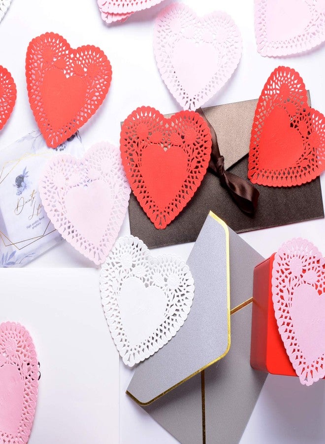 luakesa 4 Inch Mini Valentine Heart Doilies Cutouts Lace Paper with 3 Colors Red, Pink and White for Valentine's Day Party (300 Pieces) - Image 5