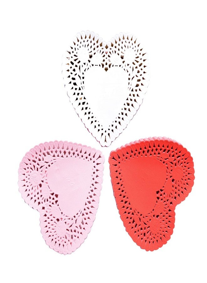 luakesa 4 Inch Mini Valentine Heart Doilies Cutouts Lace Paper with 3 Colors Red, Pink and White for Valentine's Day Party (300 Pieces) - Image 2
