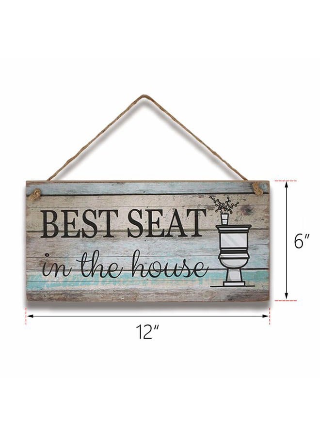 Yankario Funny Bathroom Wall Decor Sign, Farmhouse Rustic Decorations Art, 12" by 6" Best Seat Wood Plaque - Image 2