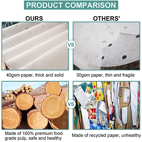 Numola Air Fryer Liners Disposable Parchment Paper, Numola 100 Pcs Airfryer Sheets, 9 Inch White Non-stick Steamer Liner for Oven, Microwave, Bamboos Steaming Basket - Image 3