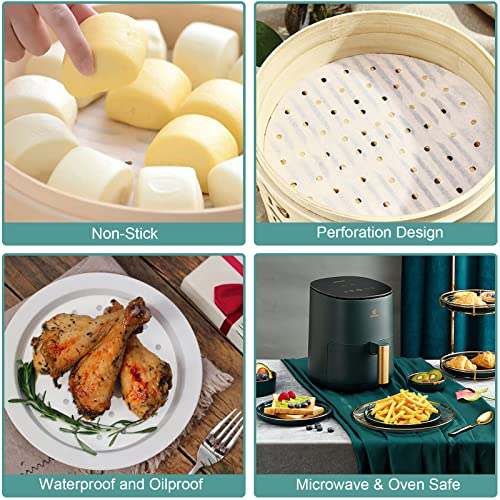 Numola Air Fryer Liners Disposable Parchment Paper, Numola 100 Pcs Airfryer Sheets, 9 Inch White Non-stick Steamer Liner for Oven, Microwave, Bamboos Steaming Basket - Image 4