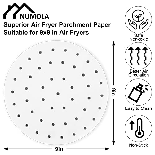 Numola Air Fryer Liners Disposable Parchment Paper, Numola 100 Pcs Airfryer Sheets, 9 Inch White Non-stick Steamer Liner for Oven, Microwave, Bamboos Steaming Basket - Image 2