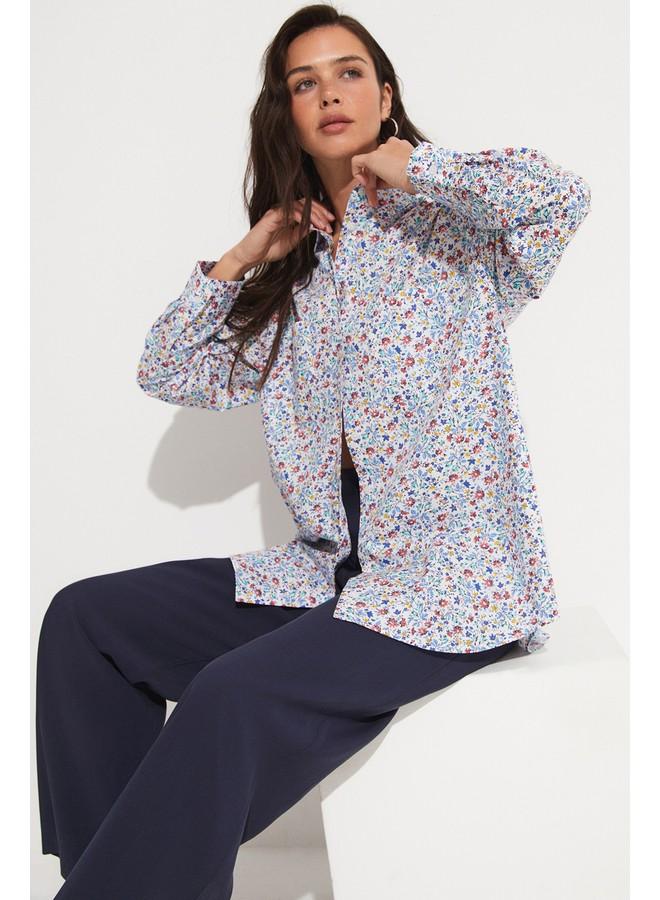 جون قميص بنقشة زهرة يونيو وجيوب متعدد الألوان - Image 4