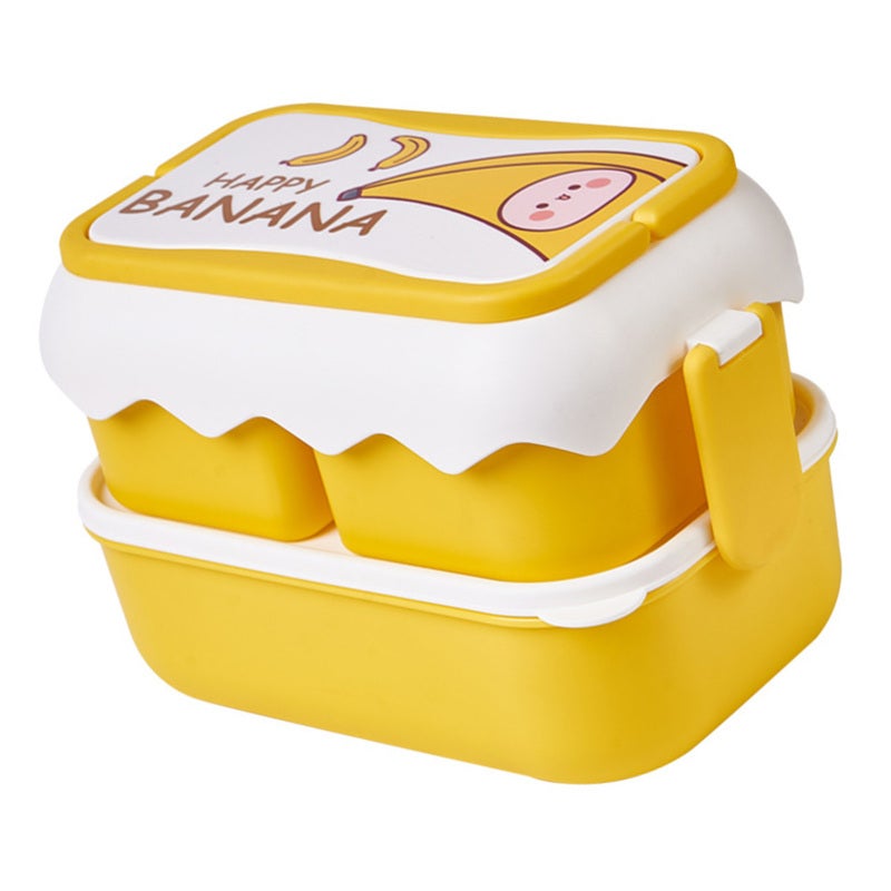 Kids Lunch Box: Yellow 4-Compartment Microwavable Bento Box - Cute Cartoon Shape With Carrying Handle for School Kids & On-the-Go Use - Image 3