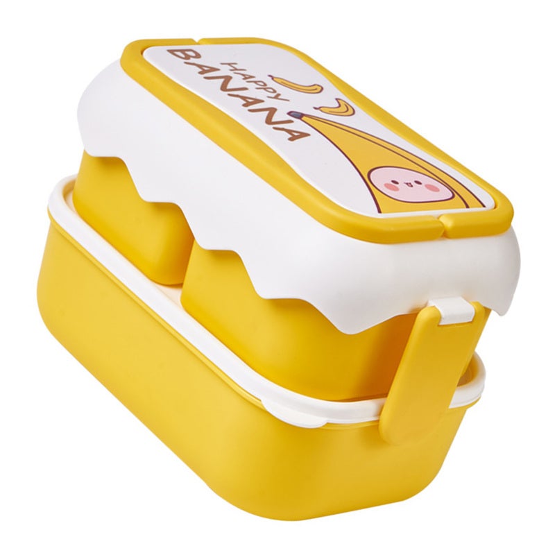 Kids Lunch Box: Yellow 4-Compartment Microwavable Bento Box - Cute Cartoon Shape With Carrying Handle for School Kids & On-the-Go Use - Image 4