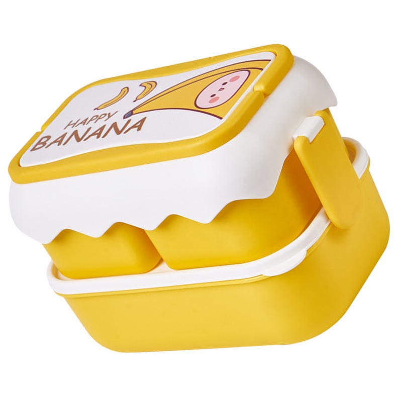 Kids Lunch Box: Yellow 4-Compartment Microwavable Bento Box - Cute Cartoon Shape With Carrying Handle for School Kids & On-the-Go Use - Image 2