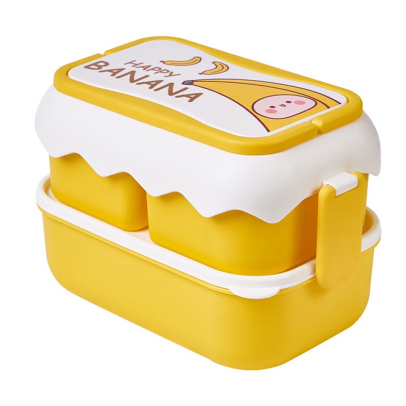 Kids Lunch Box: Yellow 4-Compartment Microwavable Bento Box - Cute Cartoon Shape With Carrying Handle for School Kids & On-the-Go Use - Image 1