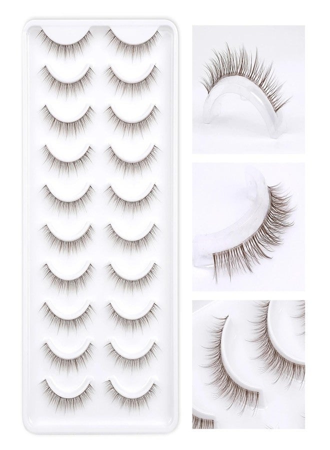 LZM Brown False Lashes Strips Natural Look 10mm False Eyelashes Wispy Doll Eye Lashes C Curly Dark Brown Fake Lashes Short Slightly Faux Mink Eyelashes Strip 10 Pairs Pack(863) - Image 5