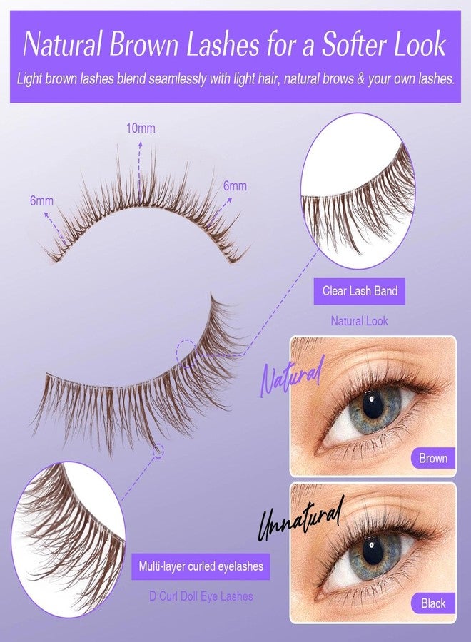 LZM Brown False Lashes Strips Natural Look 10mm False Eyelashes Wispy Doll Eye Lashes C Curly Dark Brown Fake Lashes Short Slightly Faux Mink Eyelashes Strip 10 Pairs Pack(863) - Image 2