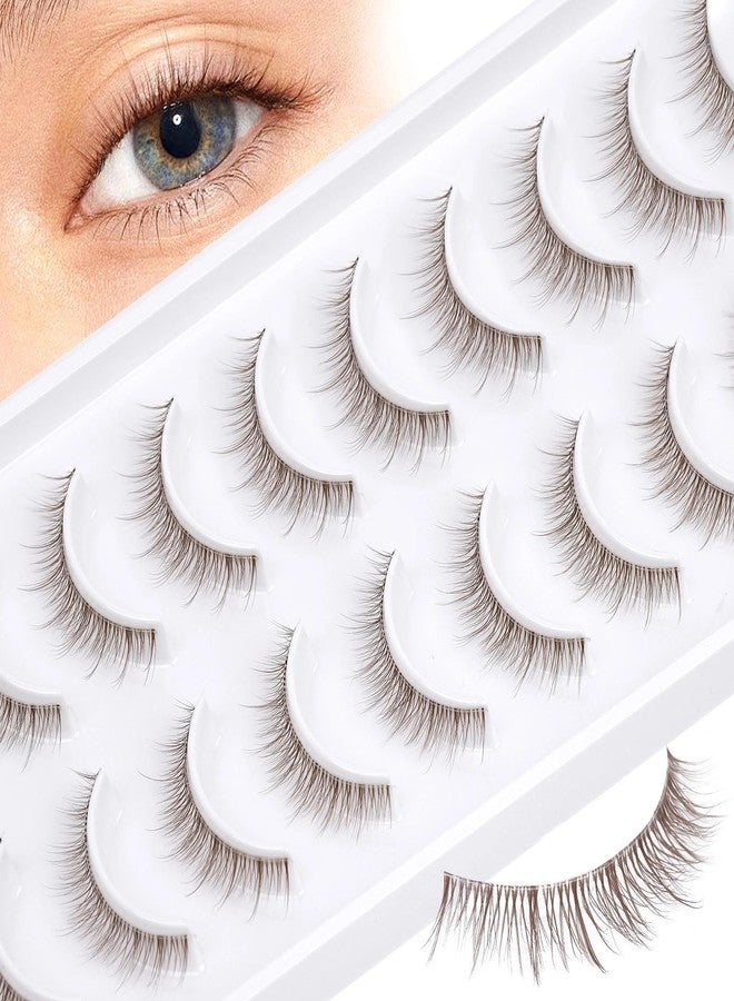 LZM Brown False Lashes Strips Natural Look 10mm False Eyelashes Wispy Doll Eye Lashes C Curly Dark Brown Fake Lashes Short Slightly Faux Mink Eyelashes Strip 10 Pairs Pack(863) - Image 1