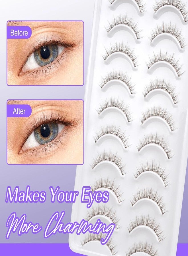 LZM Brown False Lashes Strips Natural Look 10mm False Eyelashes Wispy Doll Eye Lashes C Curly Dark Brown Fake Lashes Short Slightly Faux Mink Eyelashes Strip 10 Pairs Pack(863) - Image 4