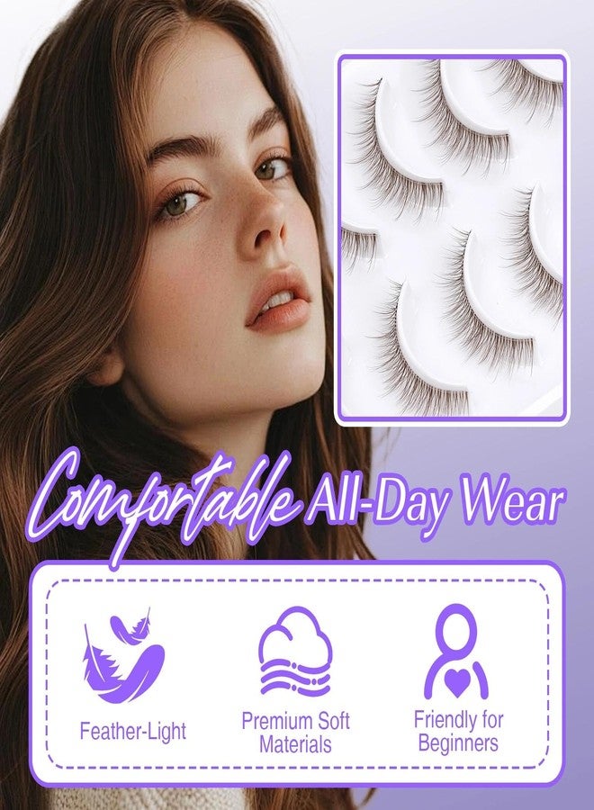 LZM Brown False Lashes Strips Natural Look 10mm False Eyelashes Wispy Doll Eye Lashes C Curly Dark Brown Fake Lashes Short Slightly Faux Mink Eyelashes Strip 10 Pairs Pack(863) - Image 3