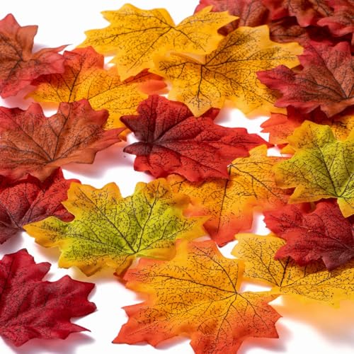 Jiesky 360 Pcs 8cm/3.1inch Artificial Maple Leaves 6 Colors Fall Leaves Thanksgiving Day Autumn Leaf Decorations Wedding Parties Props Party Table Decor Crafts Artificial Flowers 2024 - Image 1