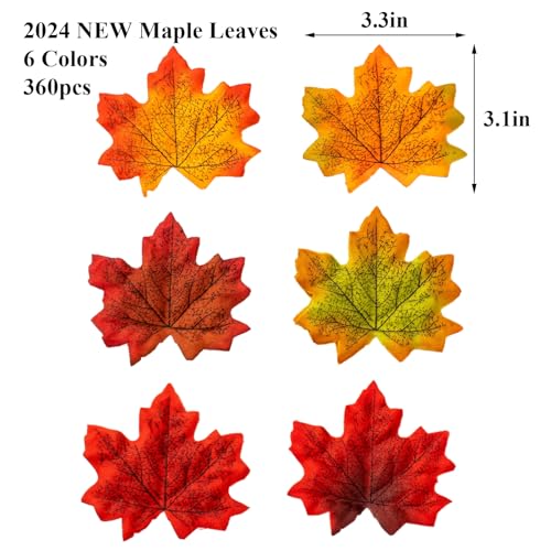 Jiesky 360 Pcs 8cm/3.1inch Artificial Maple Leaves 6 Colors Fall Leaves Thanksgiving Day Autumn Leaf Decorations Wedding Parties Props Party Table Decor Crafts Artificial Flowers 2024 - Image 3