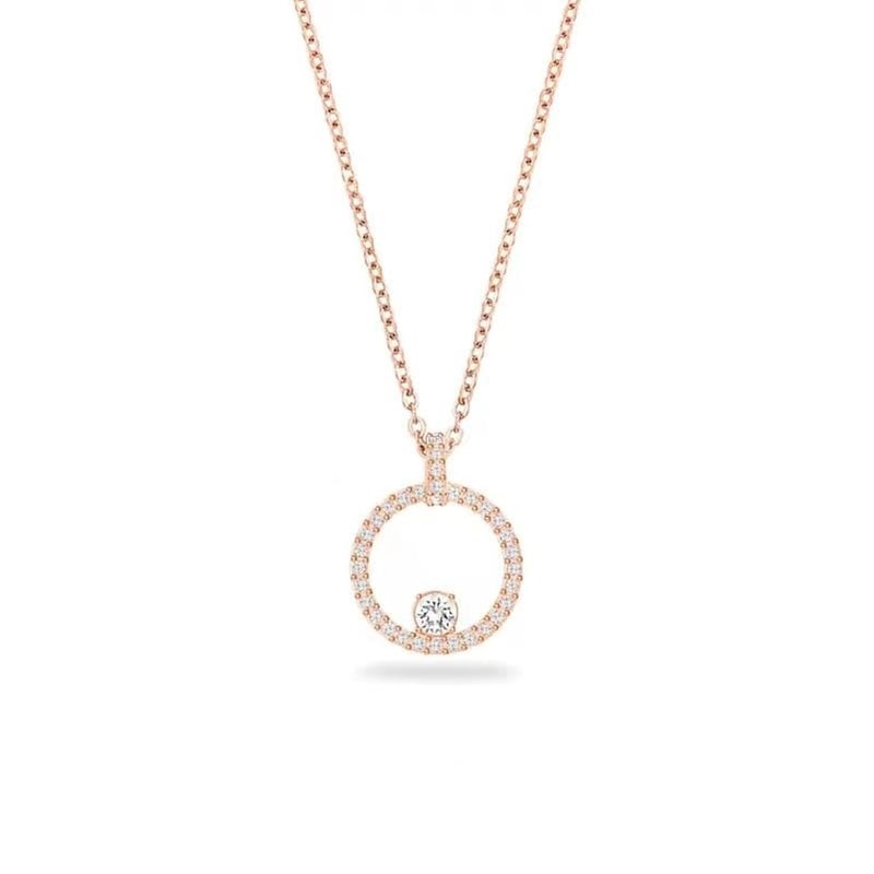 STRBOXONG مجوهرات الموضة قلادة دائرية من كريستال سواروفسكي مطلية بالذهب الوردي للنساء مع تغليف هدية JR-1210 - Image 2