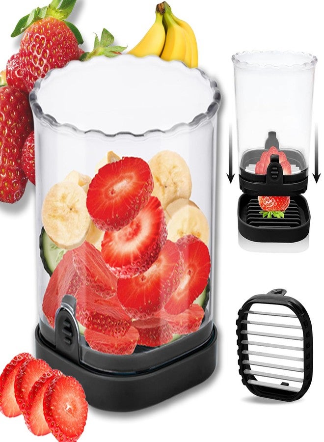 Hendiy Strawberry Slicer with Stainless Blades | Egg & Fruit Slicer Cup for Banana, Cucumber, Mushroom | ABS Detachable Kitchen Gadget - Precision Berry Cutter Tool (Black, 1-Pack) - Image 1