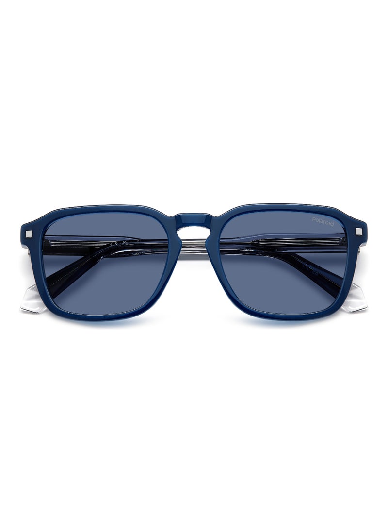 Polaroid Unisex Polarized Rectangular Shape Acetate Sunglasses Pld 4156/S/X Blue 42 - Lens Size: 42.2 Mm - Blue  - Image 4