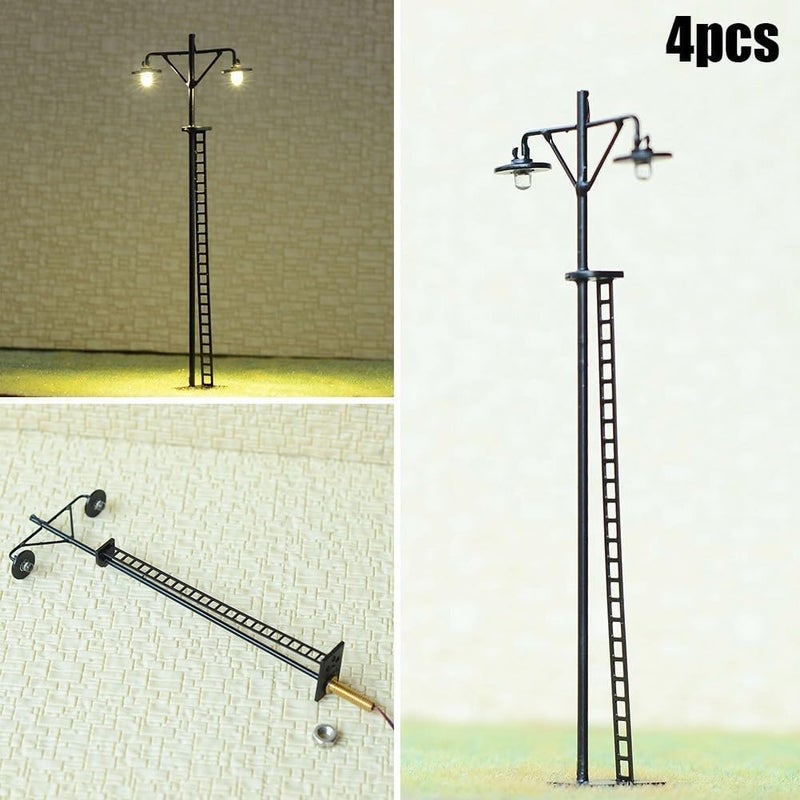 4X HO Scale LED Yard Light Model Train Accessories Railroad Street Station Lamp Post With Resistors For 12V 16V DC Layout(A) - Image 3