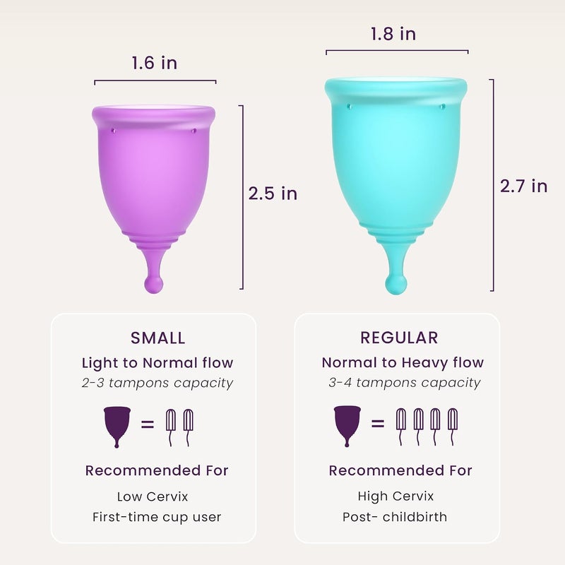 Ecoblossom ايكوبلوسوم كوب وحافظة حيض قابلة لاعادة الاستخدام - اكواب الدورة الشهرية من السيليكون الطبي الاكثر موثوقية - تستخدم بشكل مريح لمدة 12 ساعة (S (عبوة من 2)، جذع دائري وحافظة) - Image 3