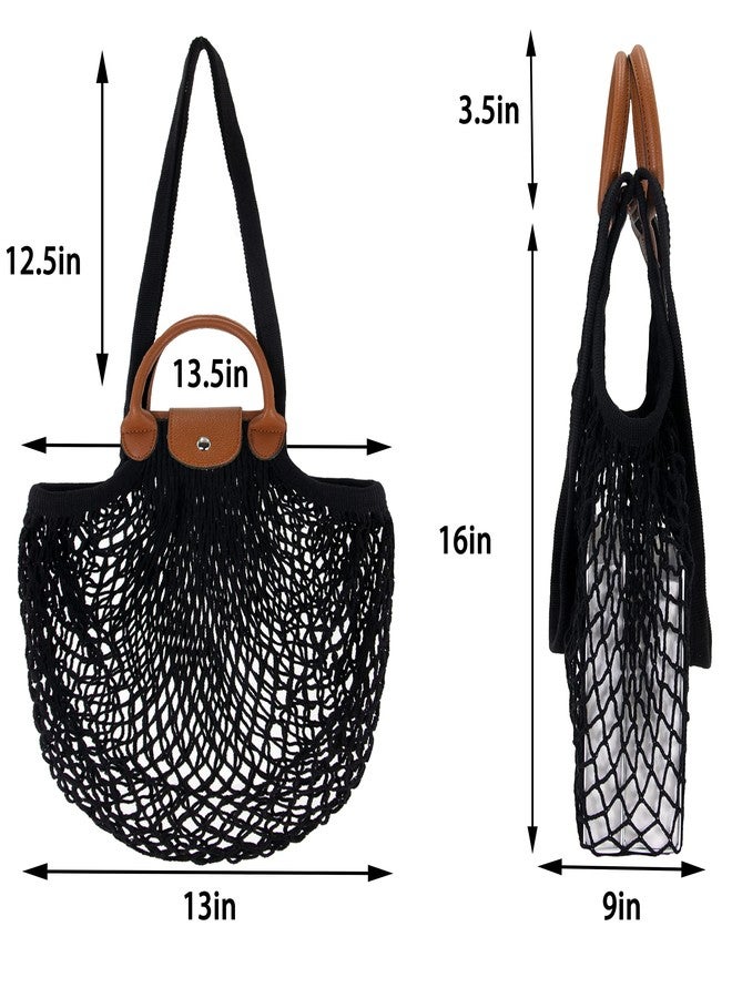 Hibala Woven Bag for Women, Fishing net bag,Straw Mesh Tote Bag, Beach,Hobo Bag, Foldable Large Capacity (Black) - Image 5