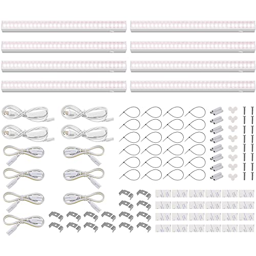 Barrina أضواء بارينا للنباتات الداخلية، طيف كامل من ضوء الشمس، ضوء نبات بطول 1 قدم للنمو الداخلي، لمبات LED للنمو، شريط ضوء T5 للنمو، توصيل وتشغيل، لون وردي فاتح، عبوة 8 قطع - Image 1
