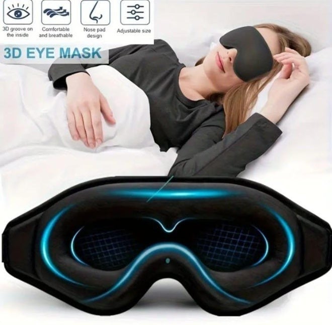 BOLREUS 3D Contoured Sleep Eye Mask with Adjustable Strap – 100% Blackout Soft Memory Foam Eye Mask for Men & Women, Comfortable Light Blocking Sleep Mask for Travel, Night Shift, Yoga, Meditation & Naps – Black - Image 1