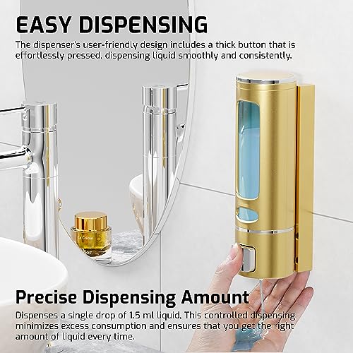Pixaflo Elix Liquid Sanitizer Shower Gel Dish Wash Soap Dispenser for Bathroom Kitchen | 400 ml Capacity | Wall Mounted (Gold, Pack of 3) - Image 2