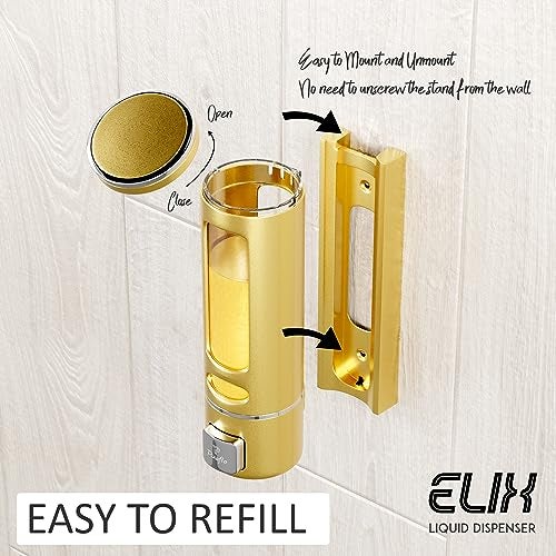 Pixaflo Elix Liquid Sanitizer Shower Gel Dish Wash Soap Dispenser for Bathroom Kitchen | 400 ml Capacity | Wall Mounted (Gold, Pack of 3) - Image 4
