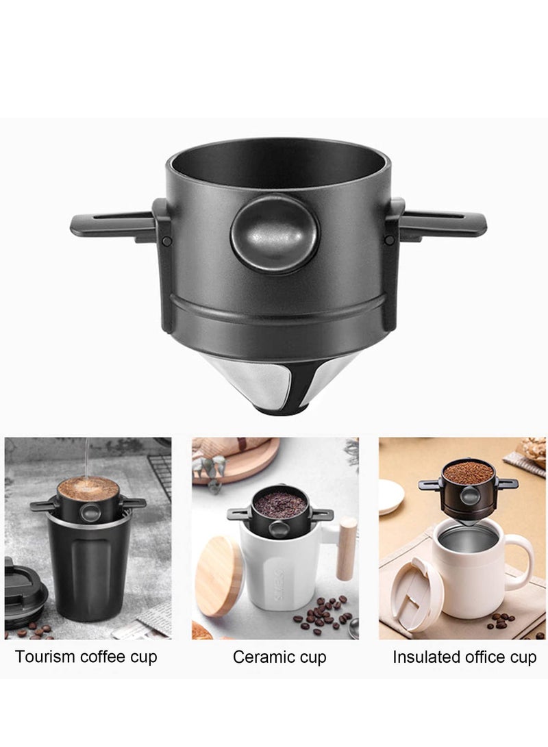 Excefore Reusable Pour Over Coffee Maker, Stainless Steel Cone Coffee Dripper Filter 1-2 Cup, Steel Cone Paperless Coffee Dripper with Collapsible Holders for Home, Office, Travel, Camping - Image 1