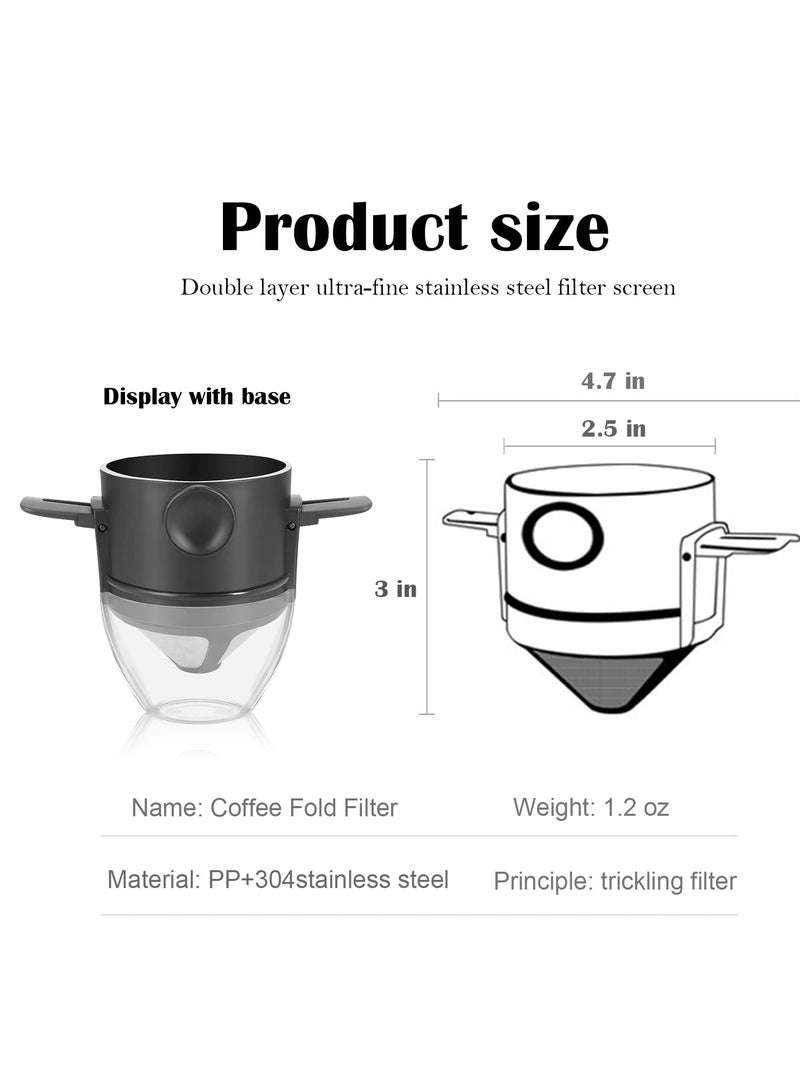 Excefore Reusable Pour Over Coffee Maker, Stainless Steel Cone Coffee Dripper Filter 1-2 Cup, Steel Cone Paperless Coffee Dripper with Collapsible Holders for Home, Office, Travel, Camping - Image 2