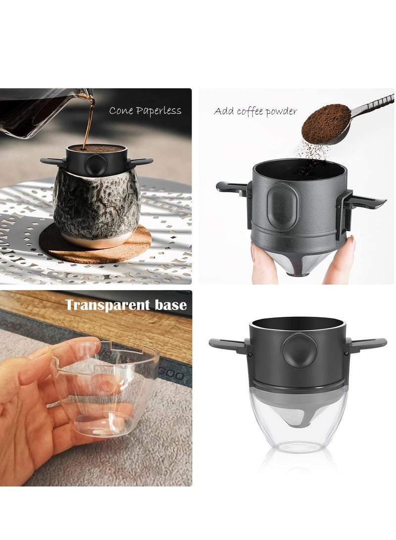 Excefore Reusable Pour Over Coffee Maker, Stainless Steel Cone Coffee Dripper Filter 1-2 Cup, Steel Cone Paperless Coffee Dripper with Collapsible Holders for Home, Office, Travel, Camping - Image 3