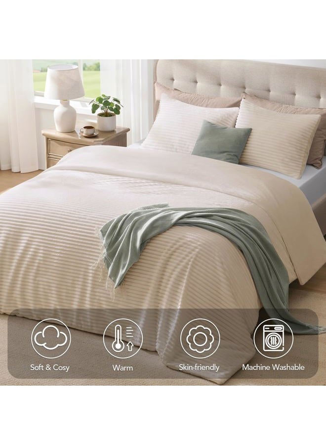 Quataly Fluffy Queen Comforter Set 3 Pieces - Soft & Fuzzy Beige Comforters Queen Size for Winter Fleece Bedding Set,1 Luxury Down Alternative Comforter with 2 Pillow Shams - Image 5