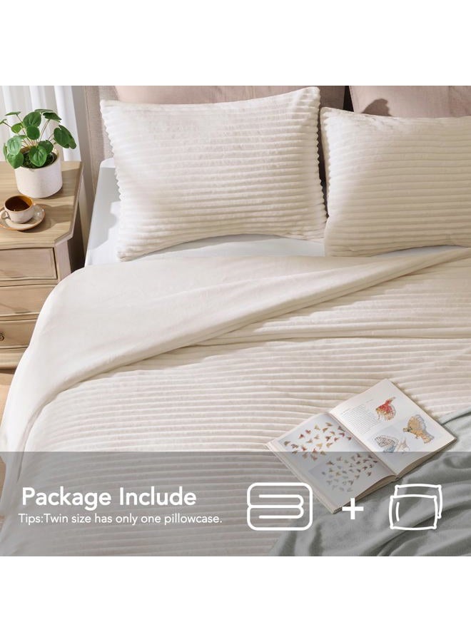 Quataly Fluffy Queen Comforter Set 3 Pieces - Soft & Fuzzy Beige Comforters Queen Size for Winter Fleece Bedding Set,1 Luxury Down Alternative Comforter with 2 Pillow Shams - Image 3